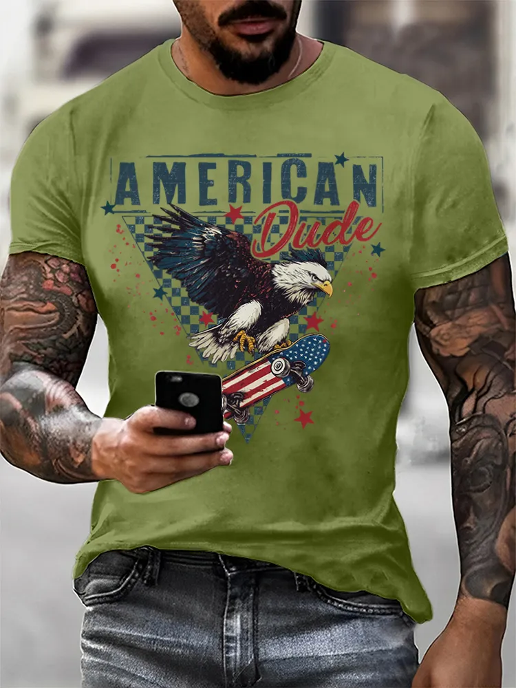 Man'S Independence Day Print Round-Neck Short-Sleeved T-Shirt