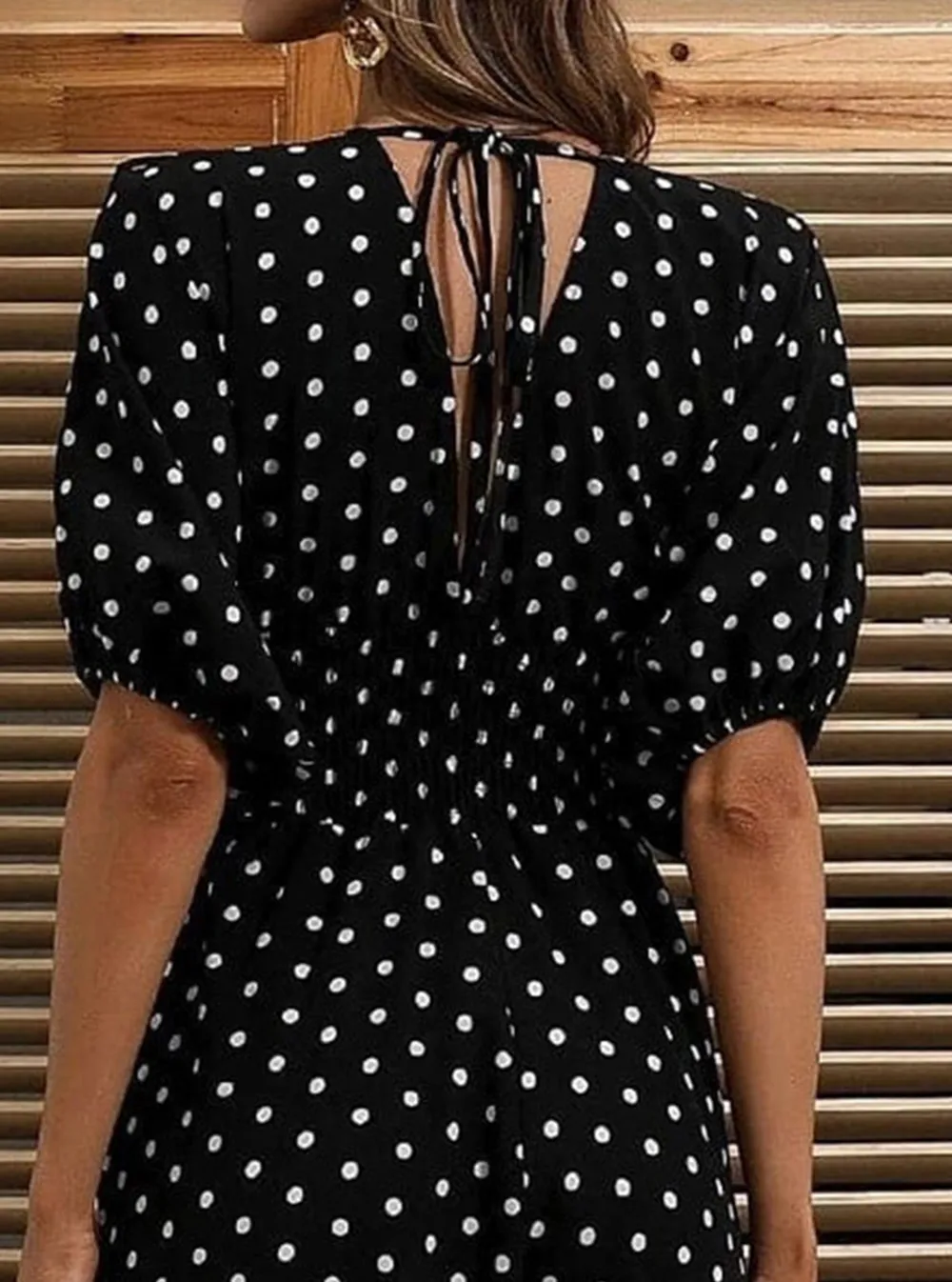 Polka Dot Shirred Waist Jumpsuits