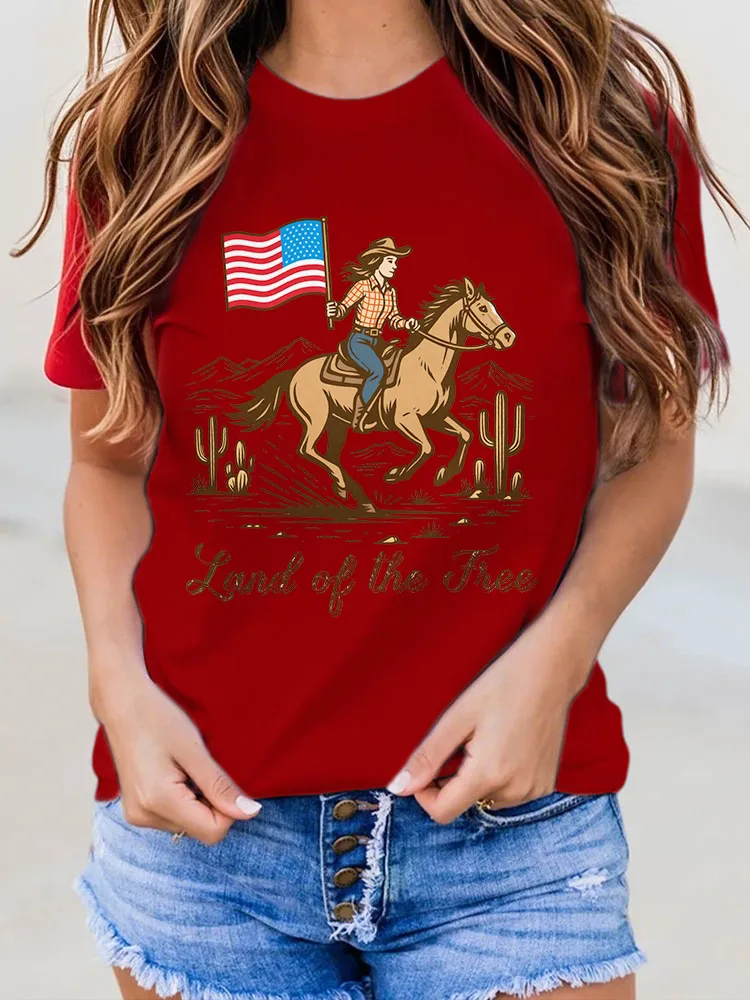 Woman'S Land Of The Free Round-Neck Short-Sleeved T-Shirt