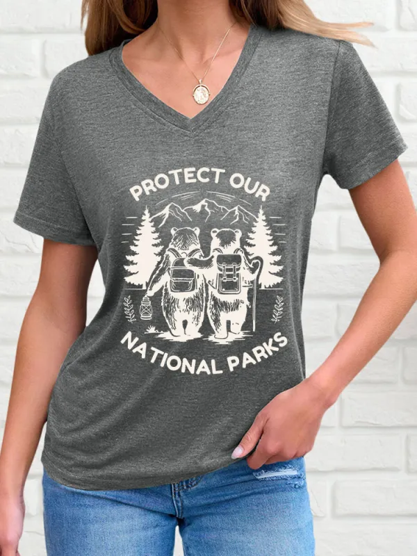 Women'S Protect Our National Parks! V-Neck Short-Sleeved T-Shirt