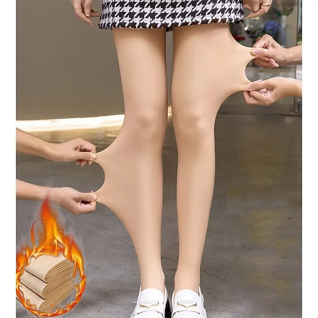 Women's Tights Pantyhose Hosiery Fleece lined Nude Coffee Black High Waist Fashion Casual Daily High Elasticity Full Length Tummy Control Solid Colored One-Size / Skinny