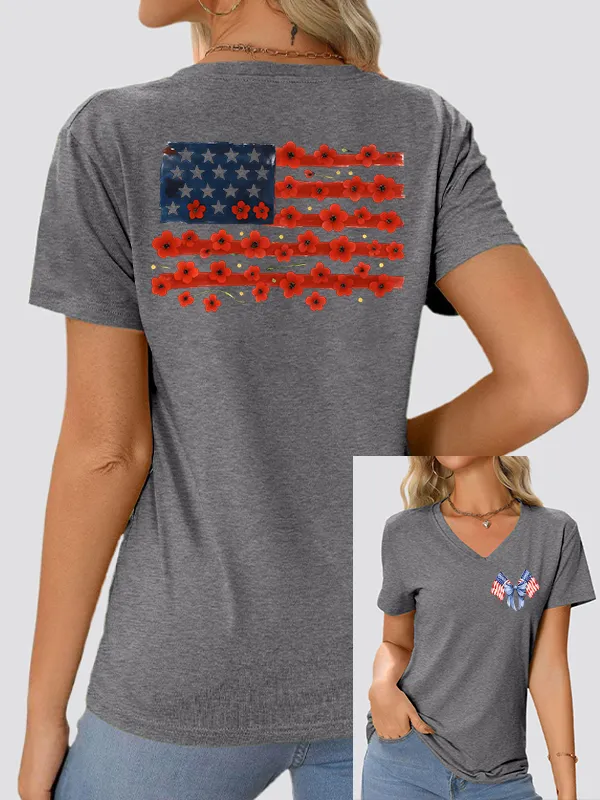 Woman'S Independence Day V-Neck And Short Sleeves T-shirt