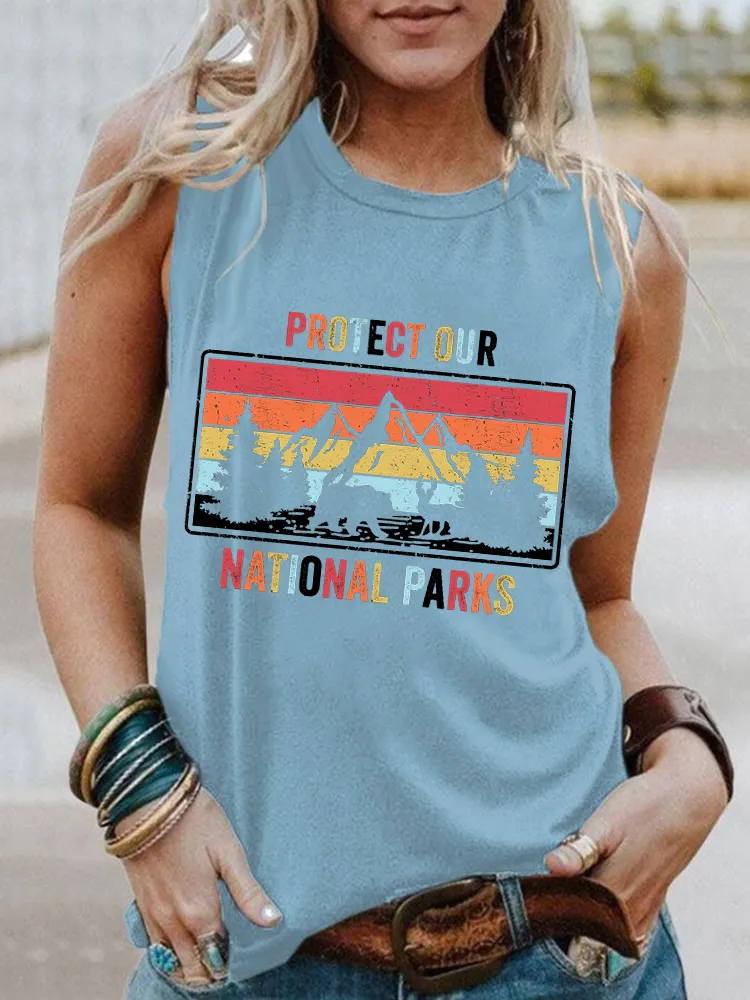 Women'S Round-Neck Sleeveless Vest With Protect Our National Parks Prints
