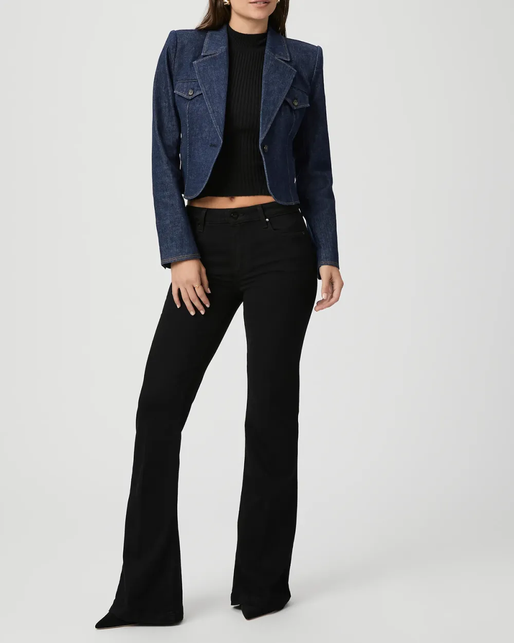 Navy Blue Cropped Denim Blazer