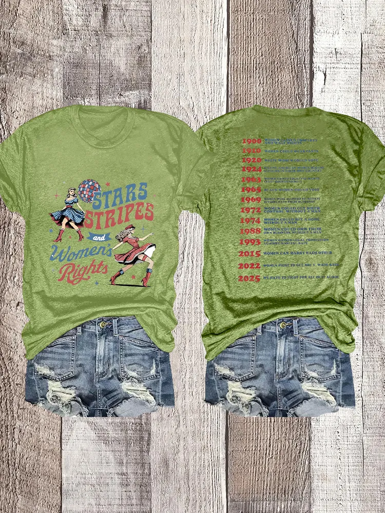 Woman'S Stars Stripes And Women'S Rights Crew Neck Short Sleeve T-Shirt