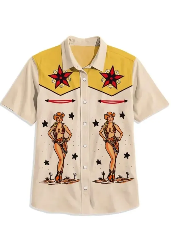 Western Vintage Animal Tiger Rose Short Sleeve Shirt