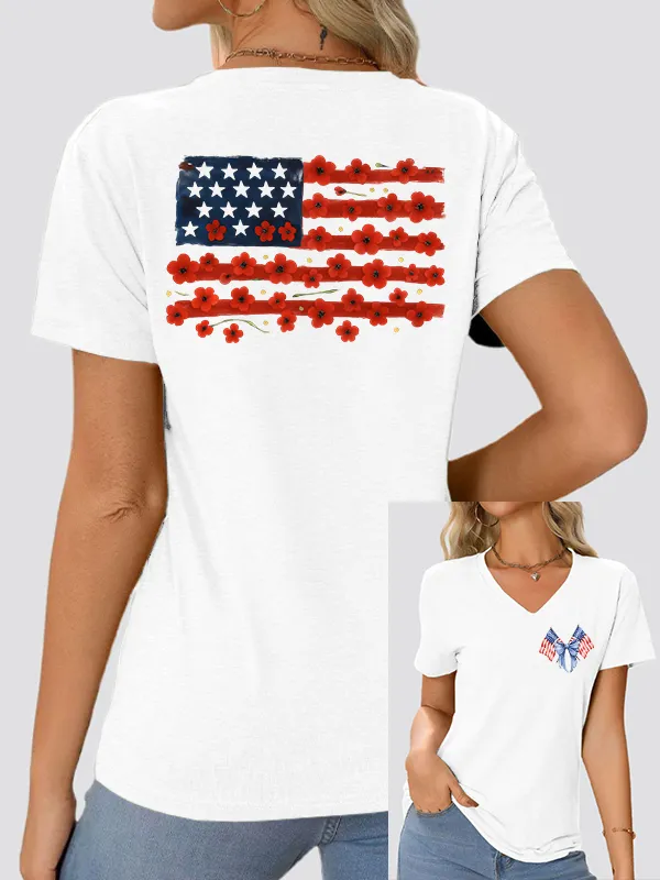 Woman'S Independence Day V-Neck And Short Sleeves T-shirt