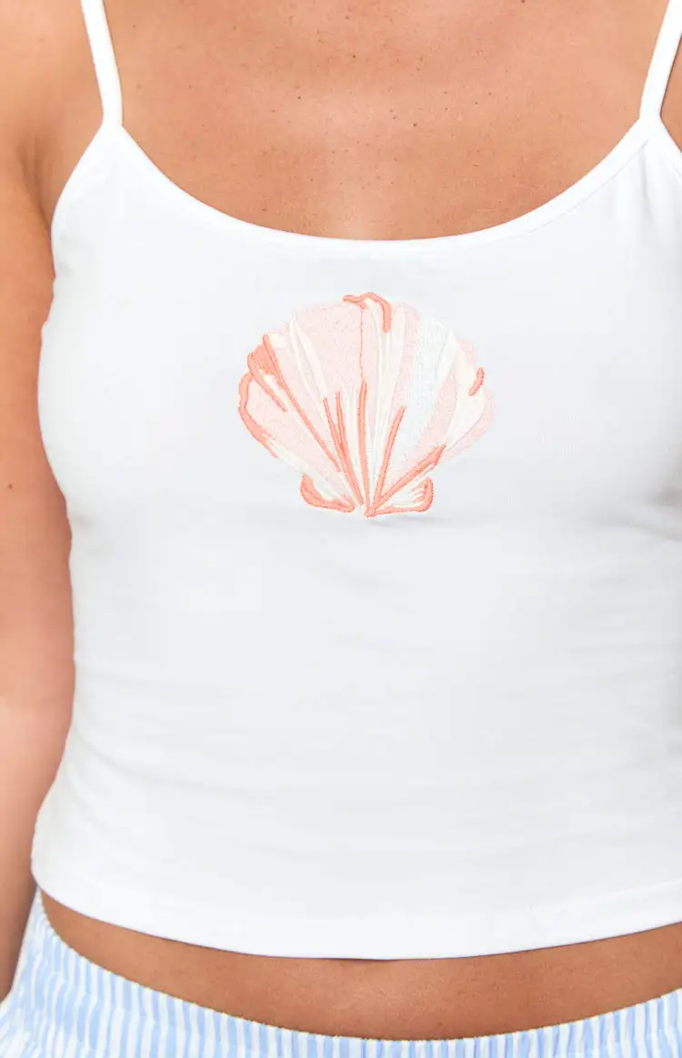White Shell Print Camisole Top