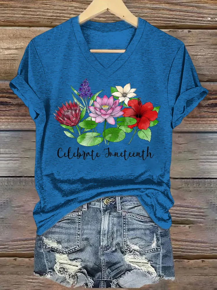 Women'S V-Neck T-Shirt Celebrate Juneteenth