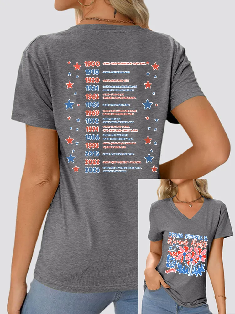 Woman'S Stars Stripes And Women'S Rights V-Neck Short Sleeve T-Shirt