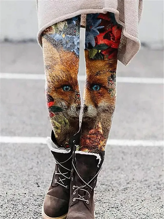 Women's Fleece Lined Leggings Warm Full Length Winter Leggings Print High Elasticity Mid Waist Fashion Designer Daily Black Green Black-White S M Winter