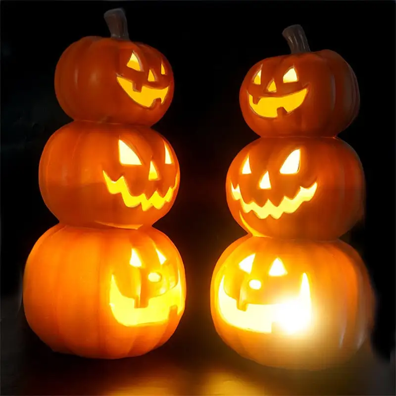 24*20cm Pumpkin Lantern Plastic Halloween Led Pumpkin Lamp Flashing Ghost Lighting Festival Park Indoor Garden Decoration New