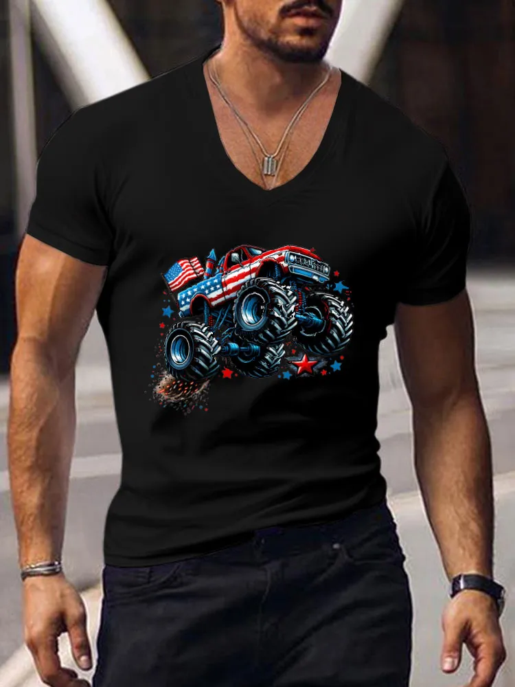 Independence Day Print Short-Sleeved V-Neck T-Shirt