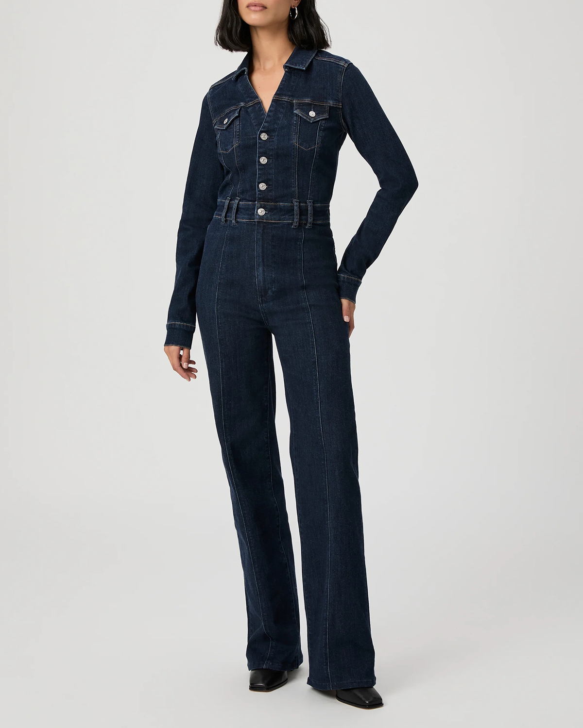 Dark Blue Denim Long Sleeve Jumpsuit