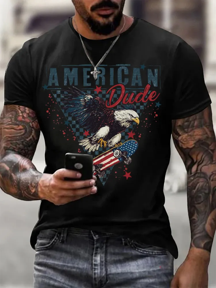Man'S Independence Day Print Round-Neck Short-Sleeved T-Shirt