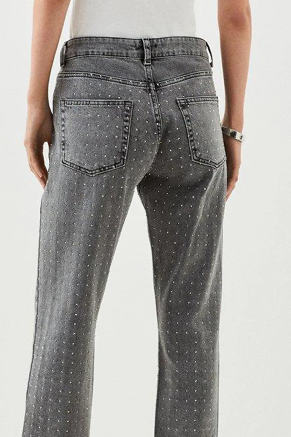 High Rise Slim Leg Embellished Jeans