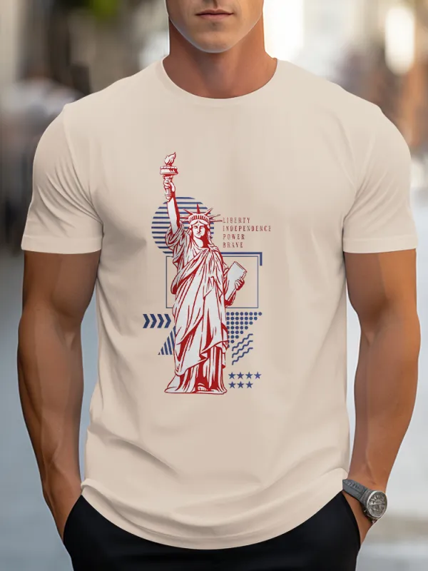 Man'S Liberty Independece Power Braye Round-Neck Short-Sleeved T-Shirt