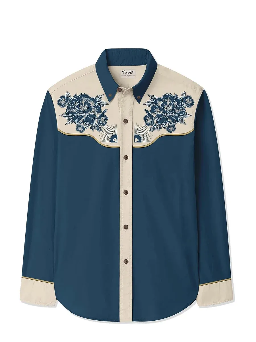 Men's West Flower Cowboy Long Sleeves Shirt