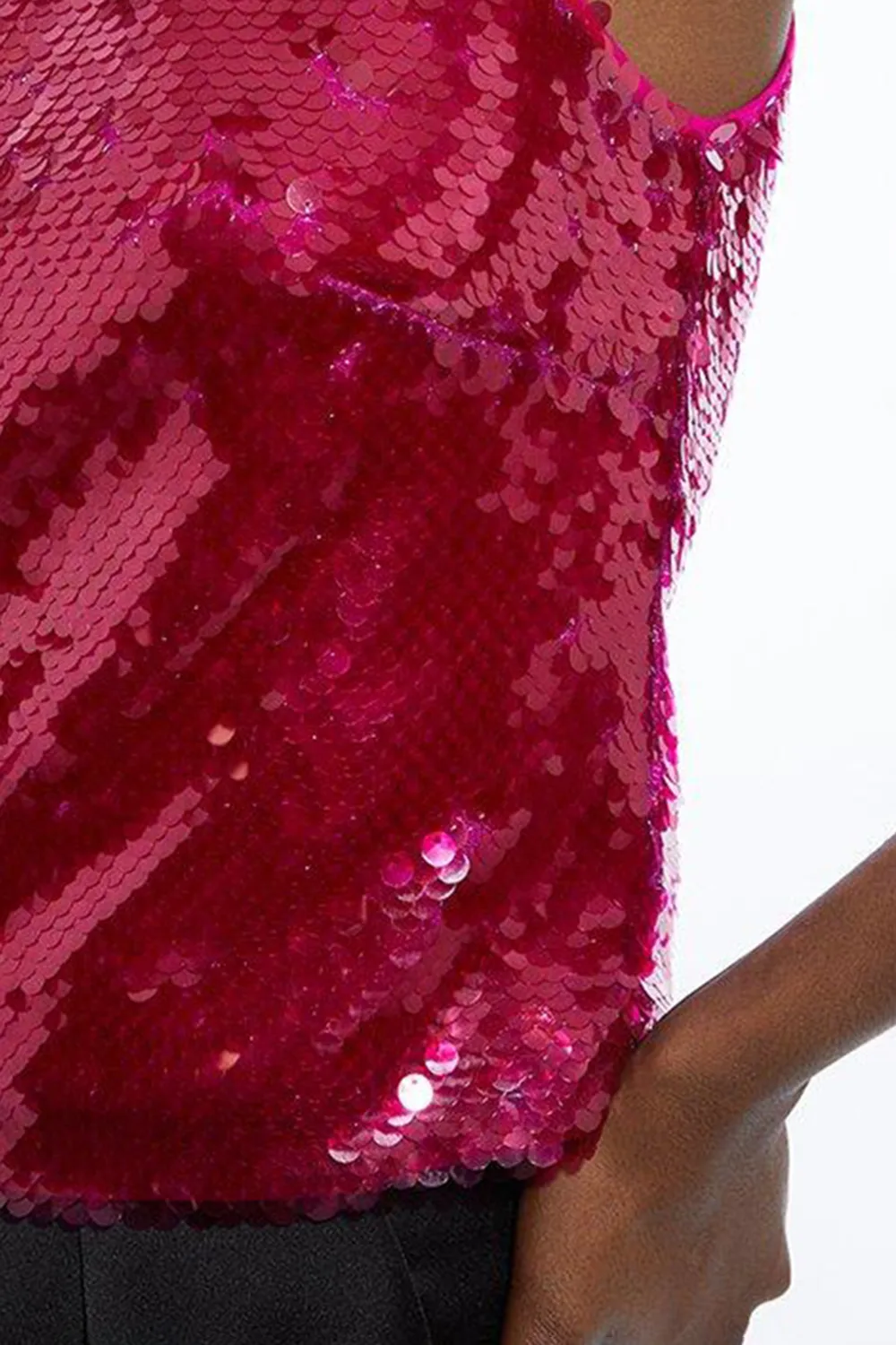 Layered Sequin Woven Halter Top