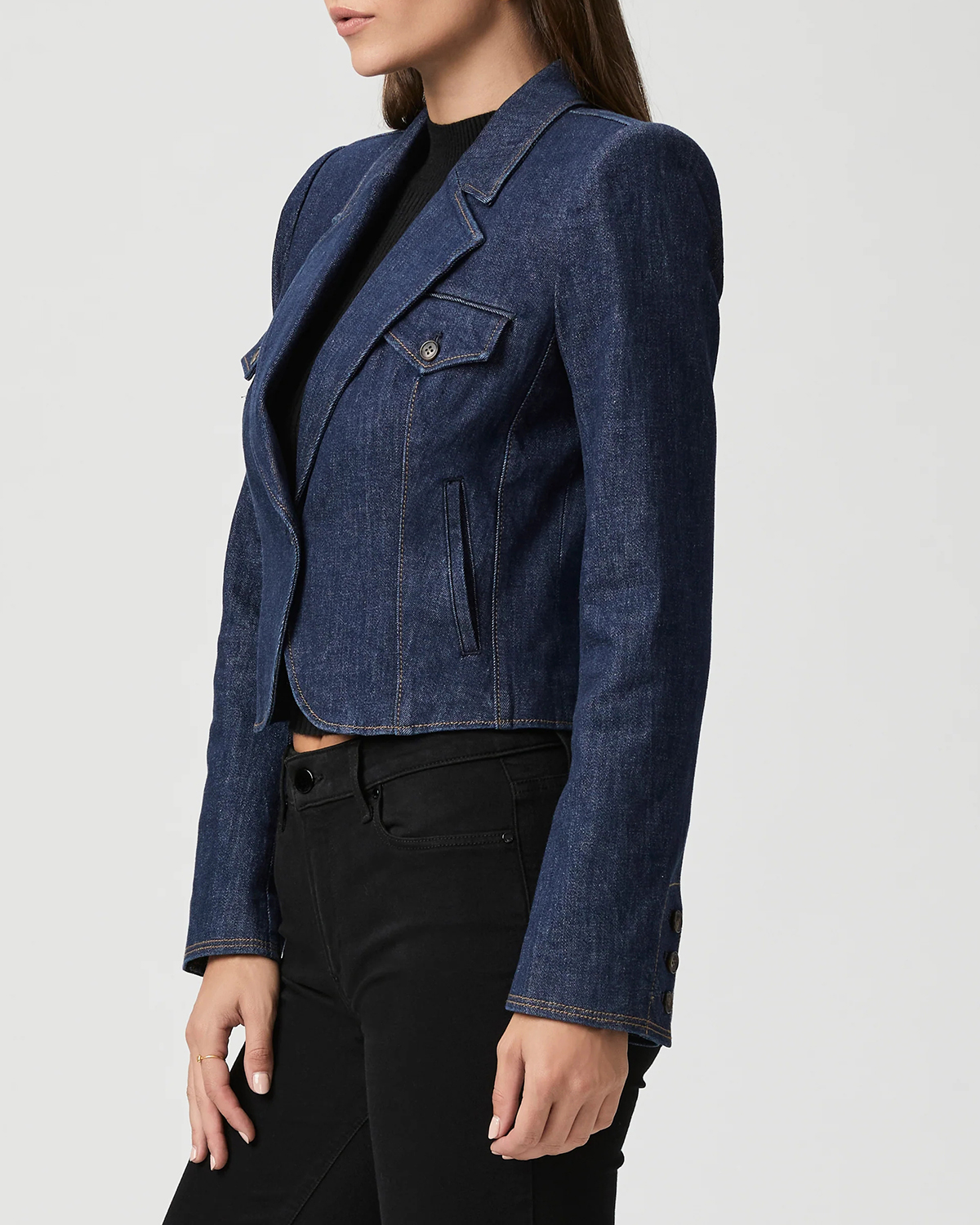 Navy Blue Cropped Denim Blazer