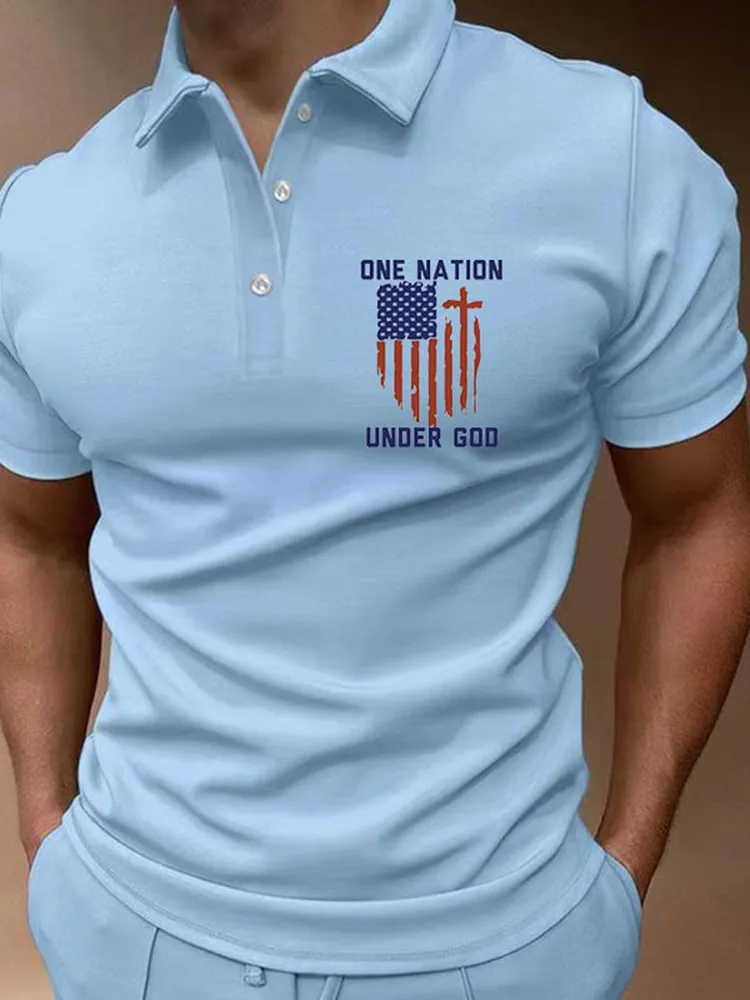 Men'S Shirt One Nation Under God Print POLO Shirt