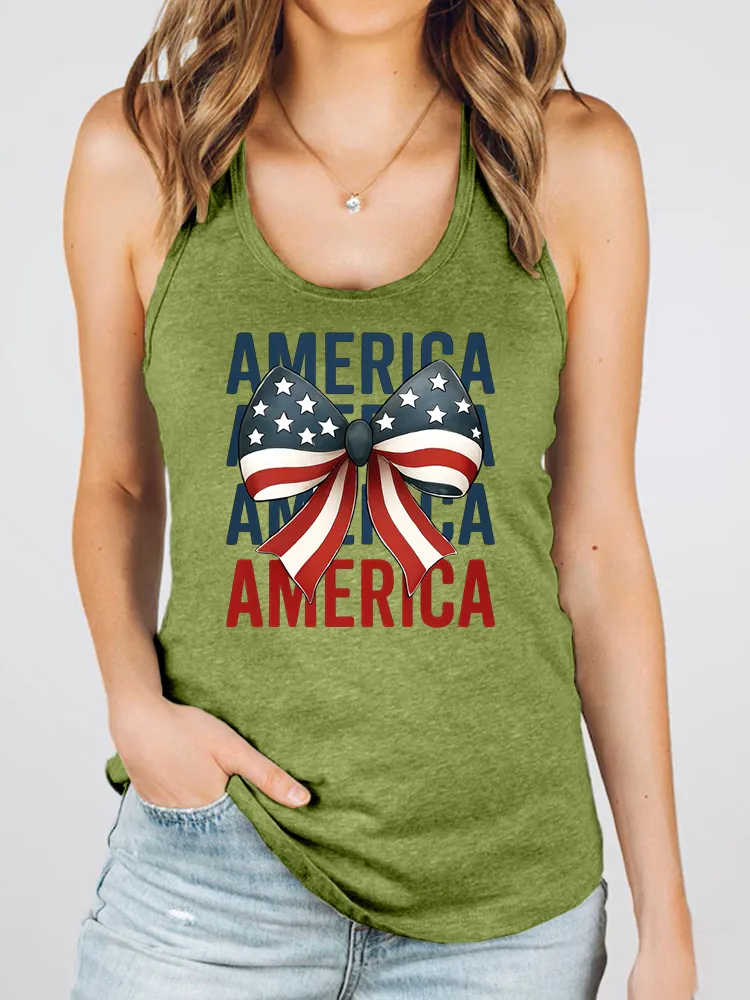 Women'S America Print Round-Necked Sleeveless Vest