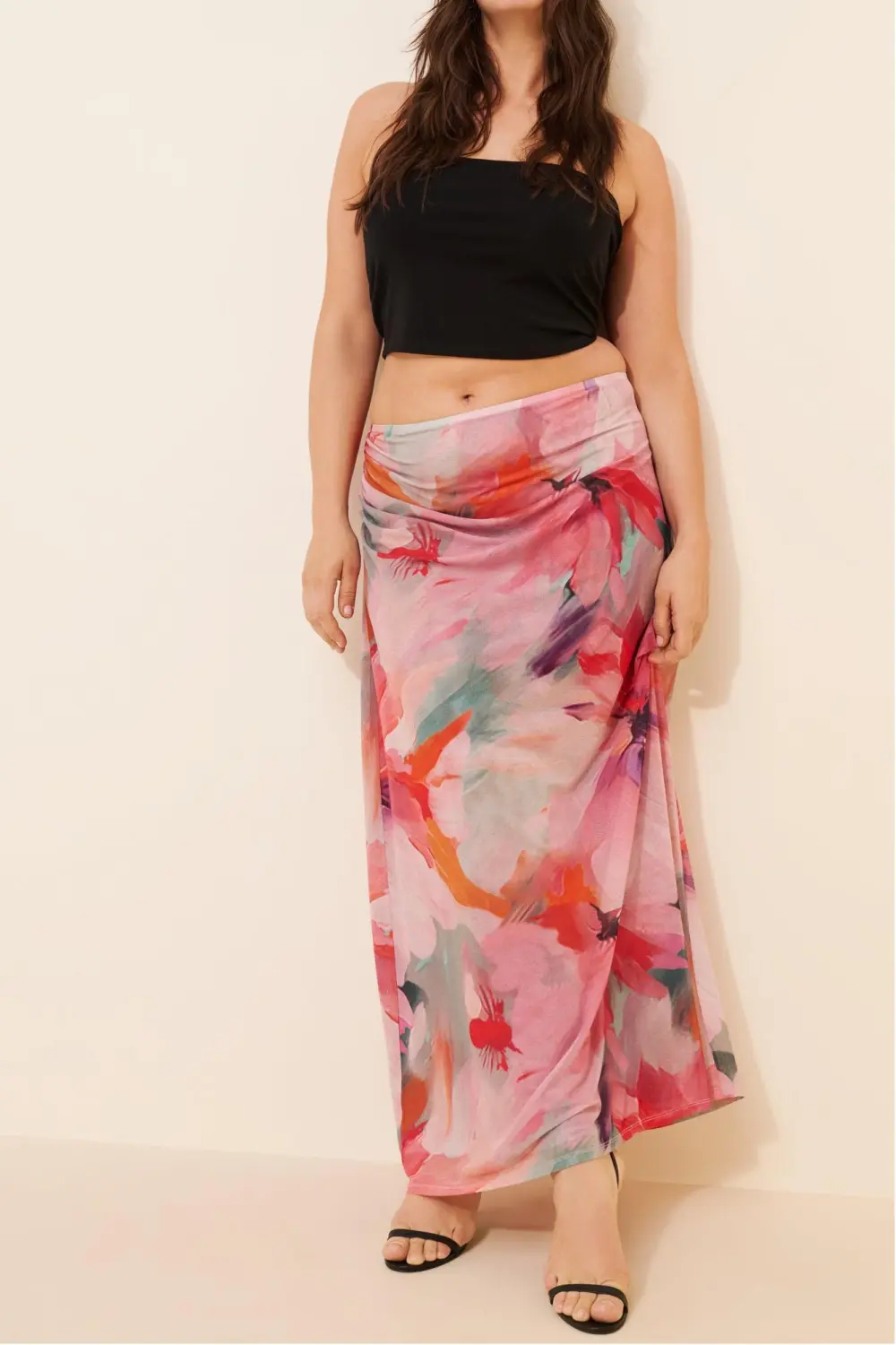 Floral Sheer Sequin Maxi Skirt