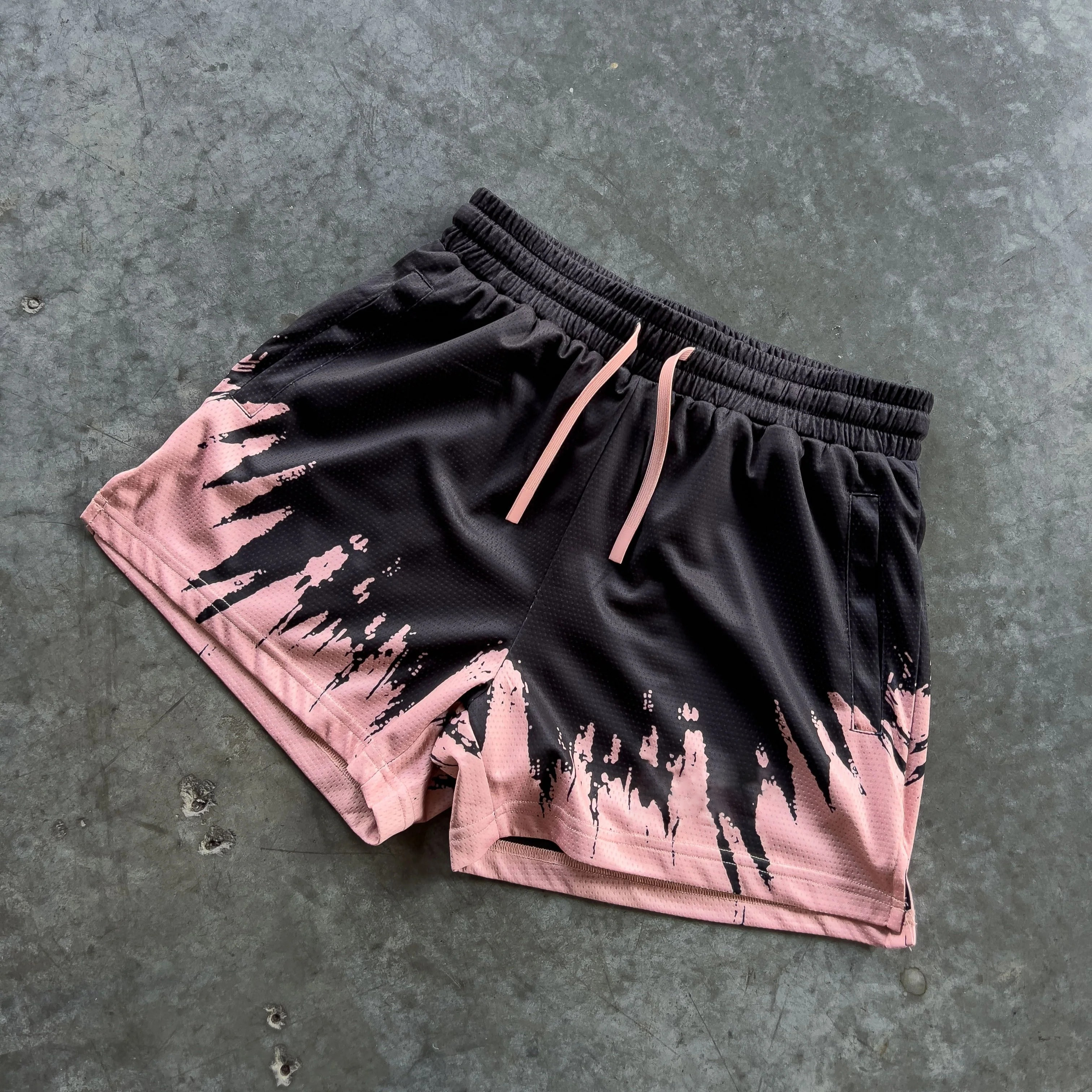 MUAY THAI SHORTS (MID THIGH CUT) SHATTER - BLACK / ROSÉ