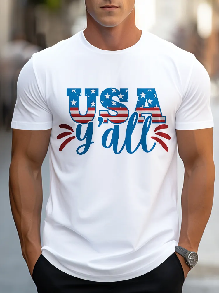 Man'S USA Y'All Round-Neck Short-Sleeved T-Shirt