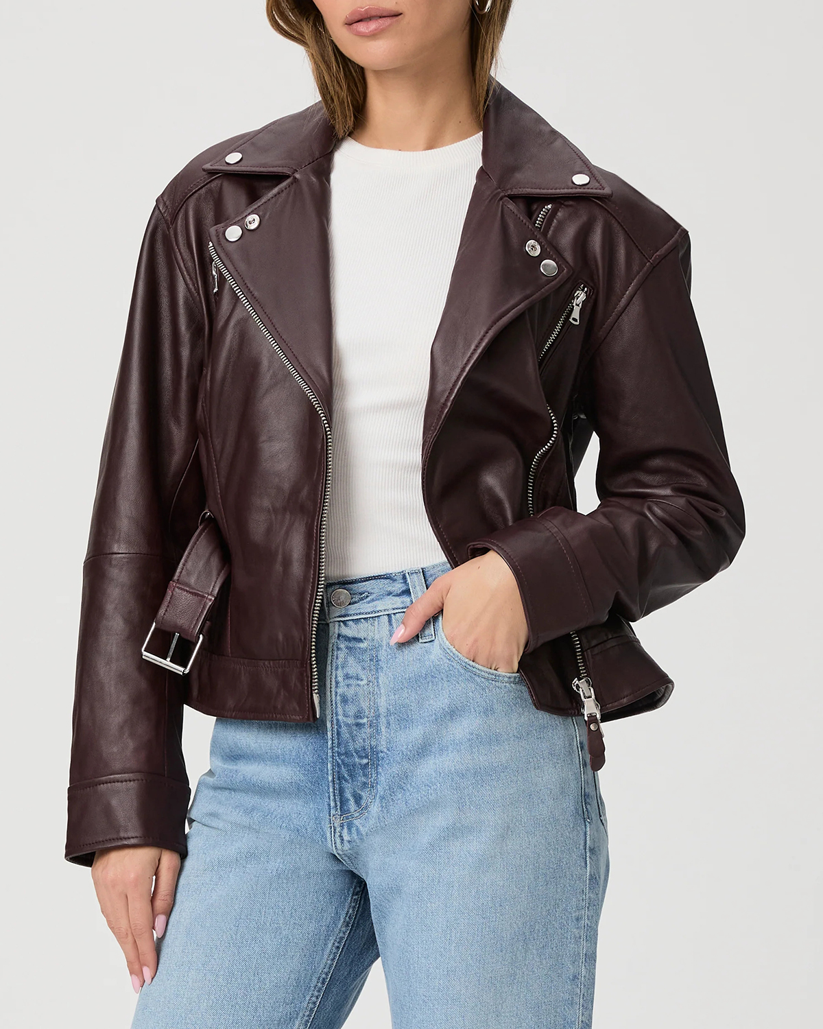 Dark Oxblood Faux Leather Biker Jacket