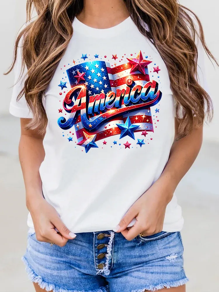 USA Independence Day Print Round-Neck Short-Sleeved T-Shirt