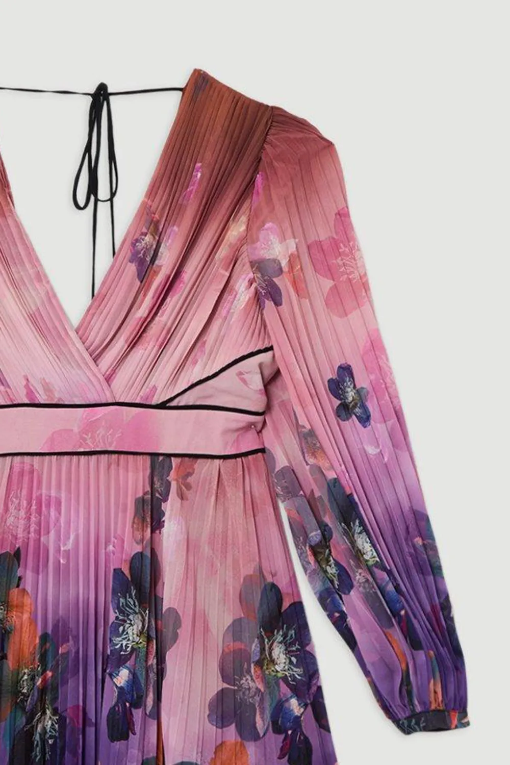 Plus Size Floral Soft Pleated Long Sleeve Maxi Dress
