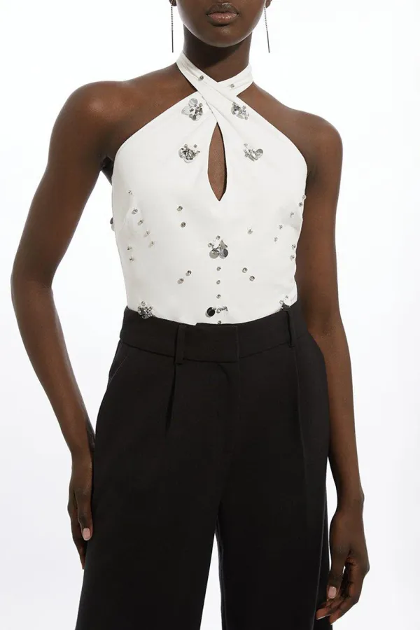 Skinny Cotton Halterneck Bodysuit