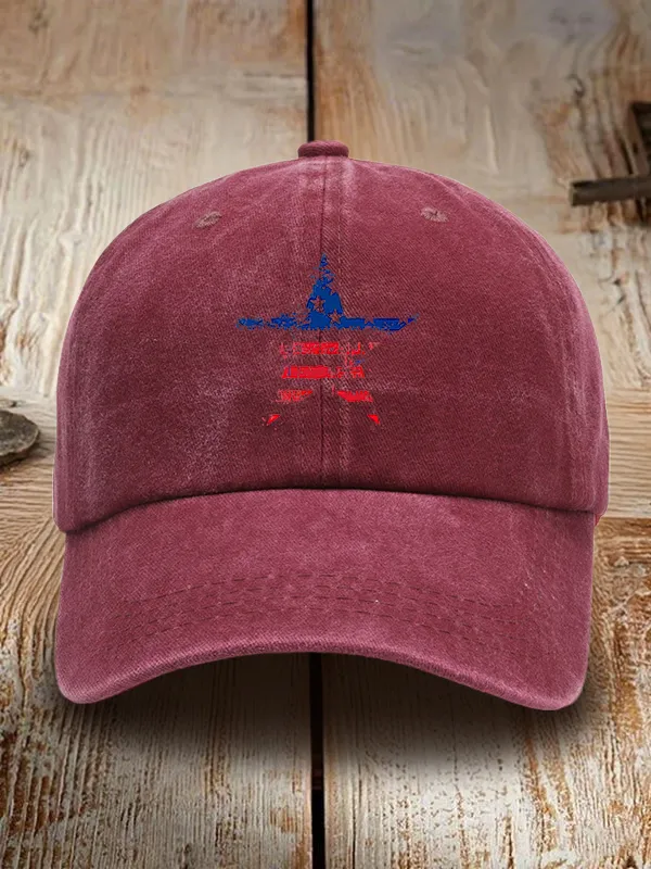Star Stripe Print Washed Baseball Cap