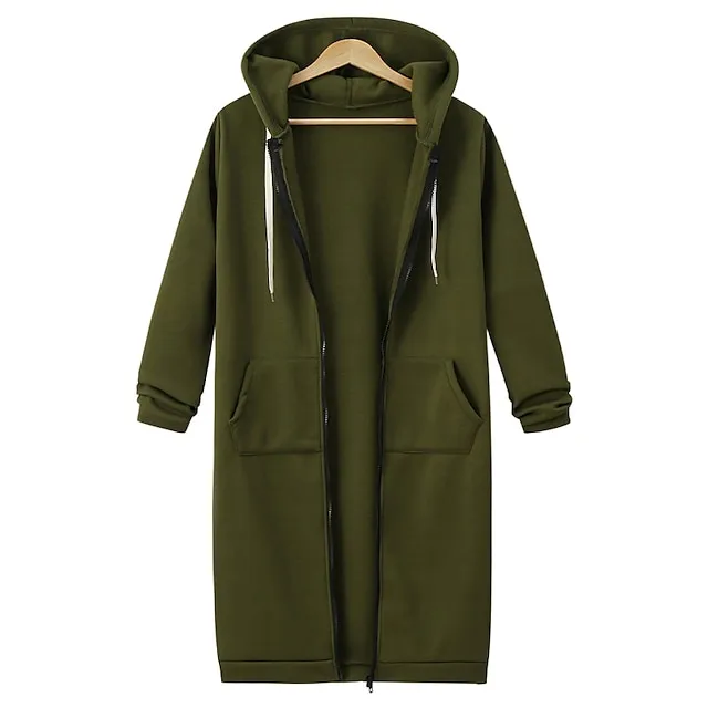 Women's Casual Jacket Fall Hoodie Jacket Warm Windproof Long Coat with Pocket Full Zip Sport Plain Coat Regular Fit Outerwear Long Sleeve Winter Black Blue Pink XL XXL