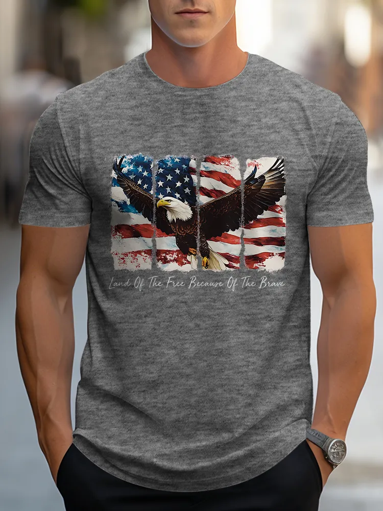 Man'S Land Of The Free Because Of The Brave Round-Neck Short-Sleeved T-Shirt