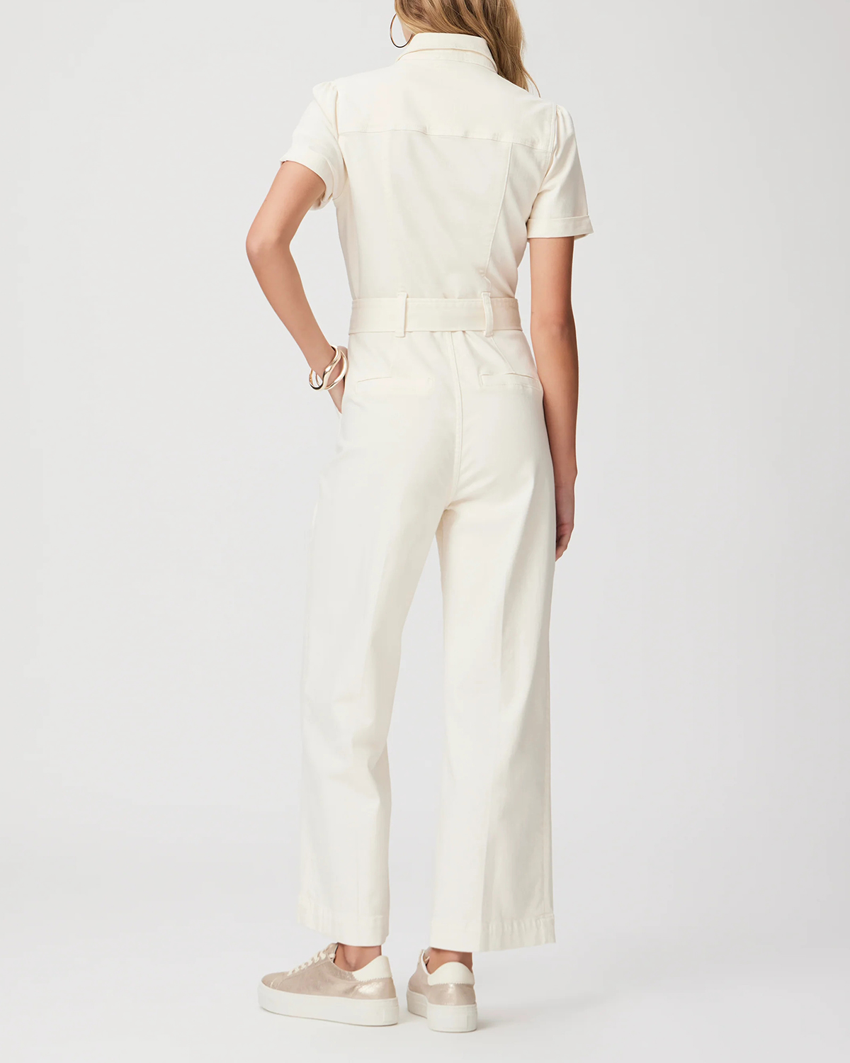 White Short Sleeve Belted Jumpsuit