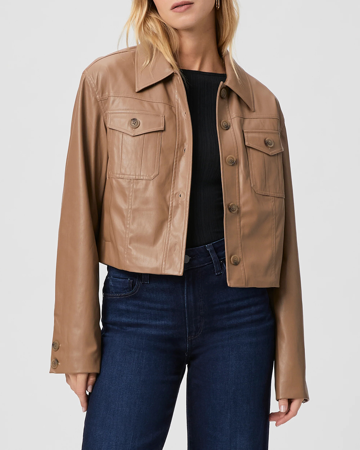 Tan Faux Leather Cropped Jacket
