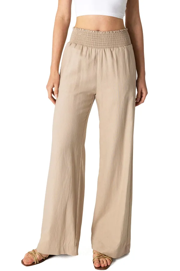 Tan Smocked - Waist Palazzo Pants