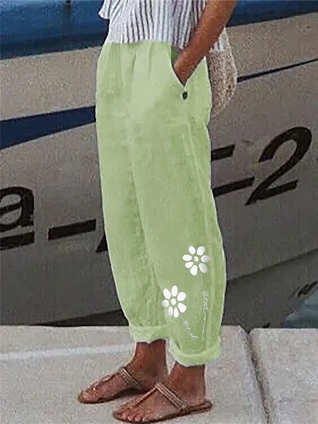 Women's Linen Pants Pants Trousers Baggy Full Length Faux Linen Side Pockets Baggy Fashion Christmas Casual Daily Xmas Blue Green S M