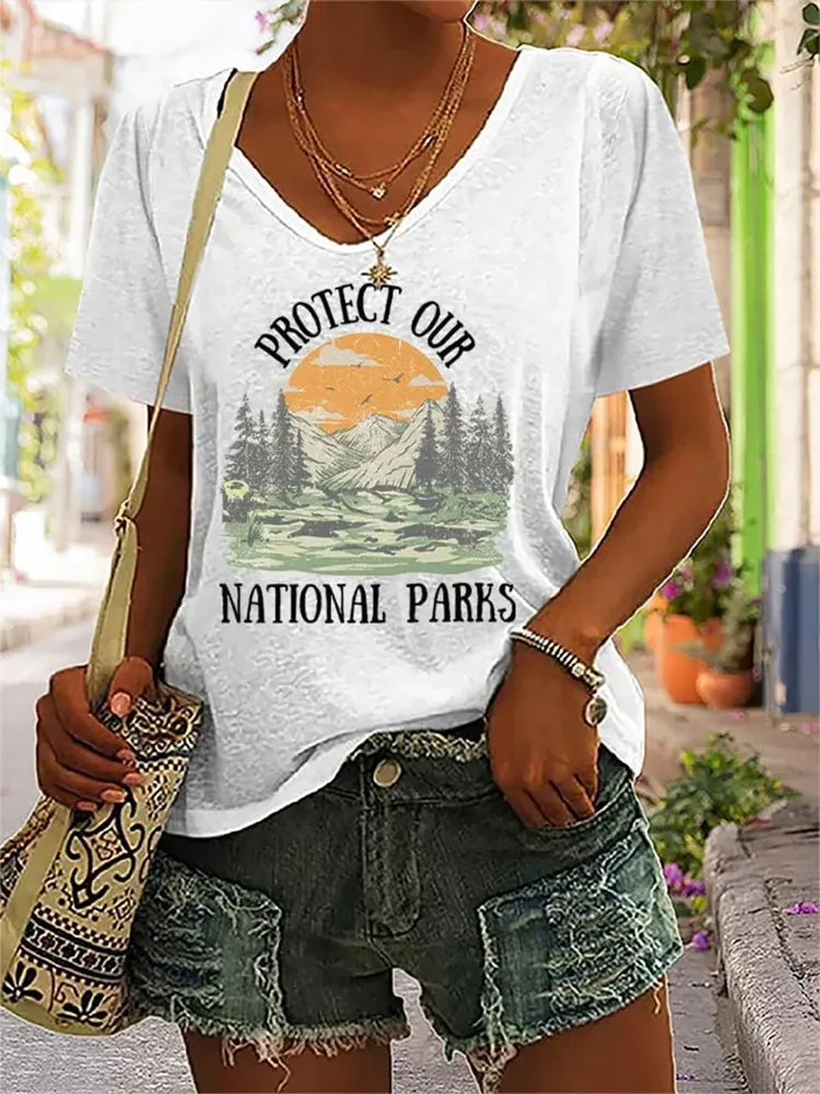 Women'S Protect Our National Parks Printed Short-Sleeved T-Shirt