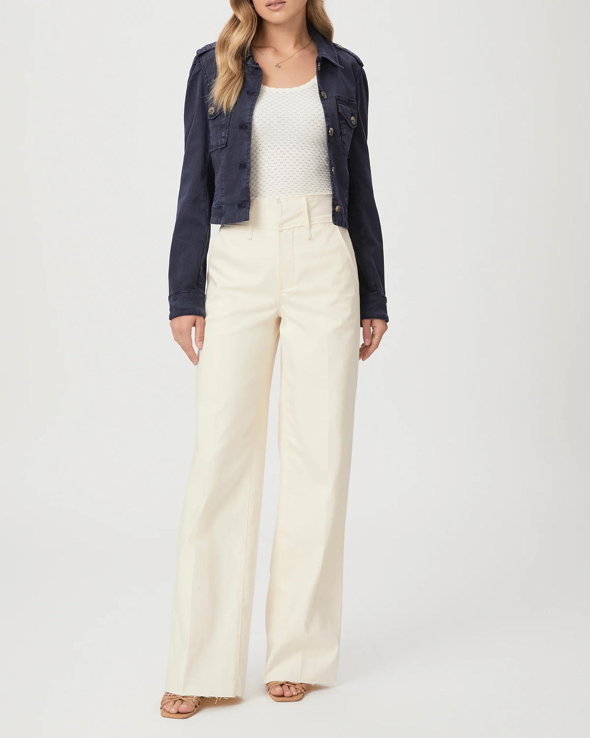 Navy Blue Cropped Denim Jacket