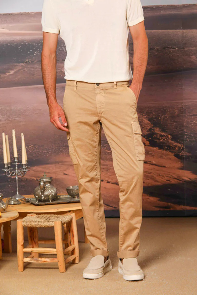 Men's Khaki Stretch Cotton Slim Fit Large Pocket Overalls