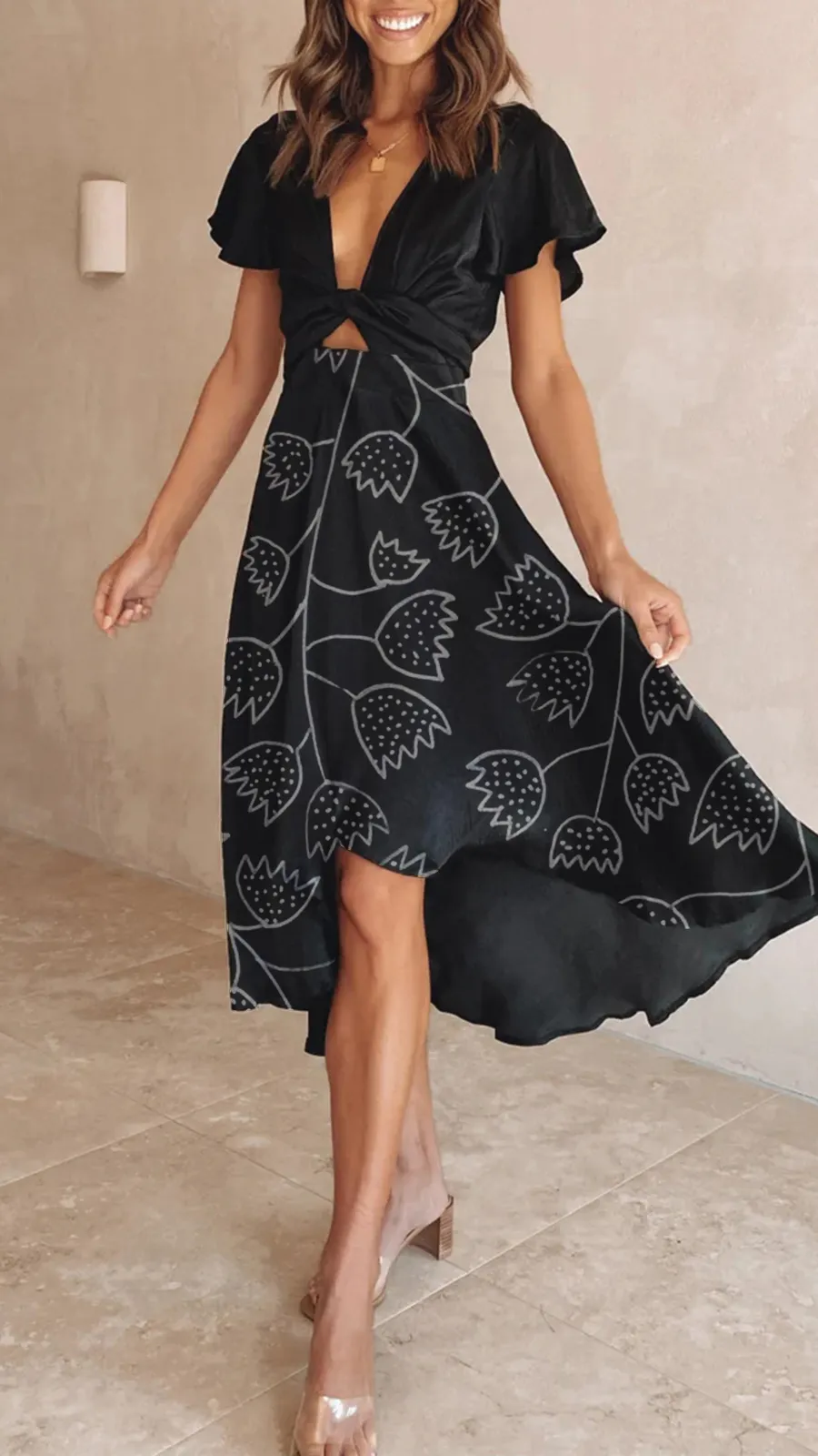 Sexy Flowing With Cutout Back Midi Dress