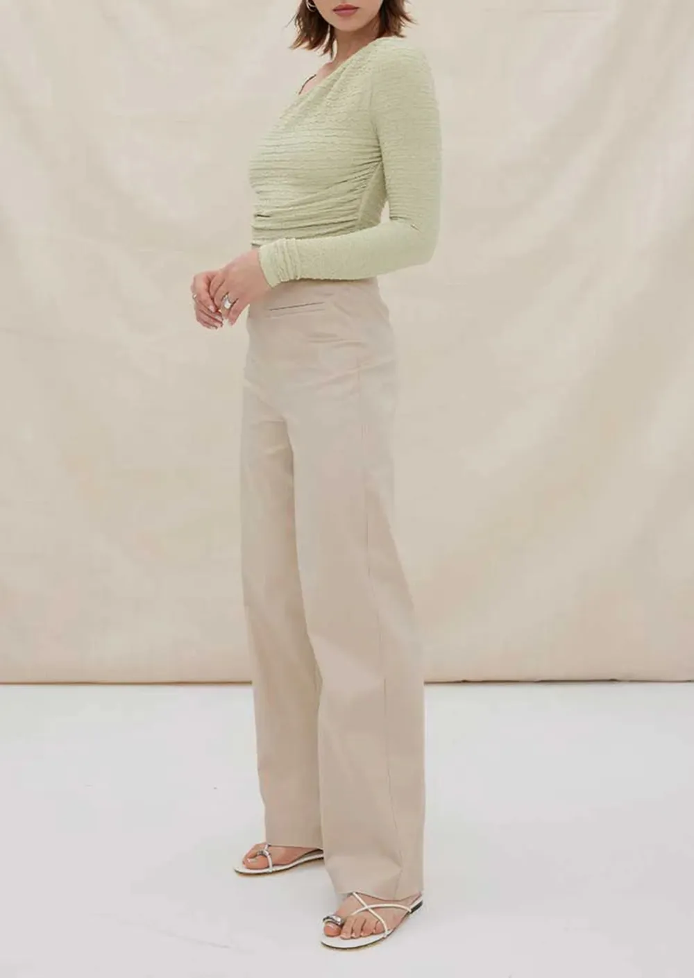 Ruched One Shoulder Long Sleeve Top