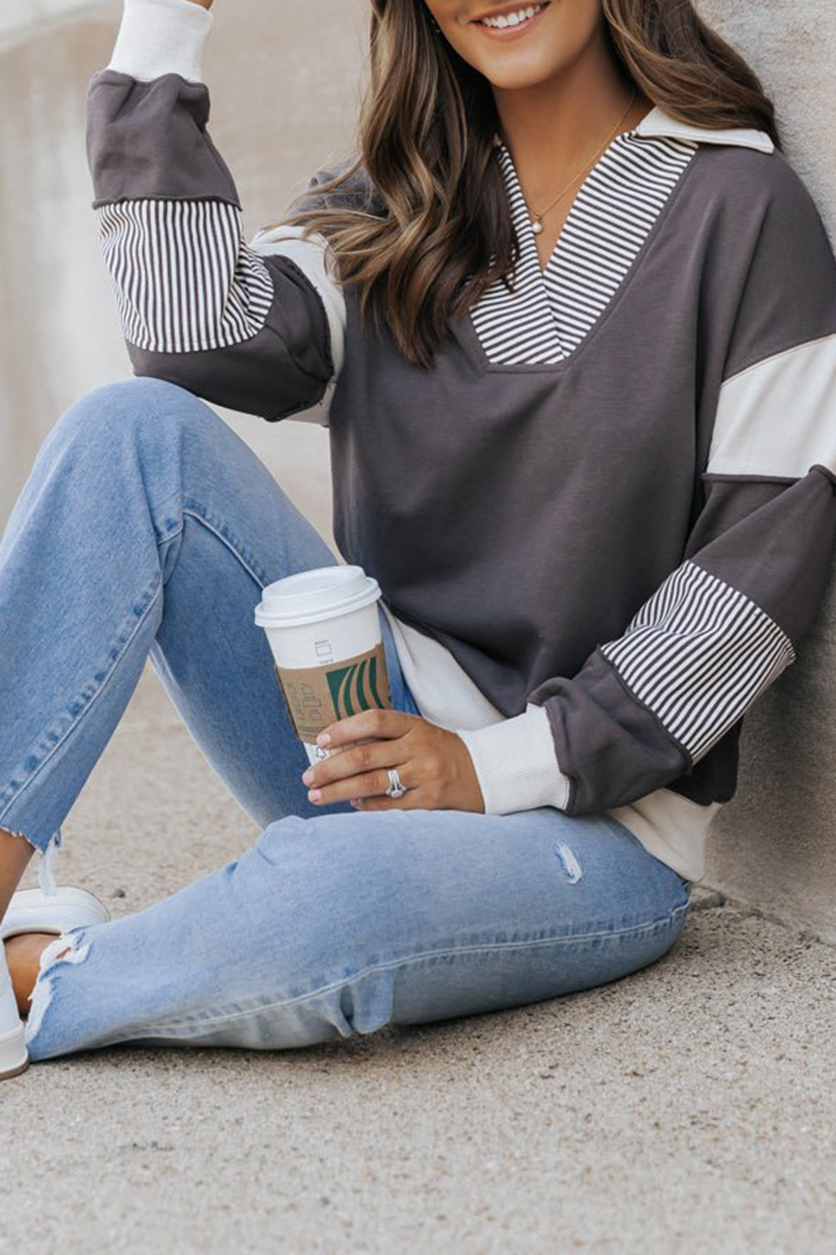 Charcoal Color Block Terry Sweatshirt