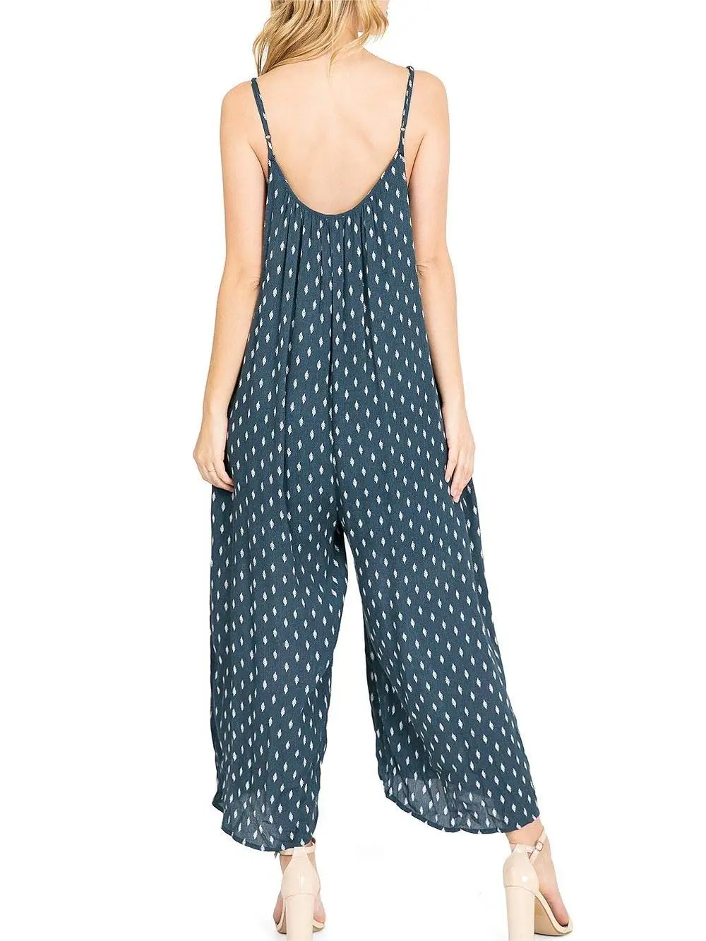 Navy Blue Polka - Dot Culotte Jumpsuit