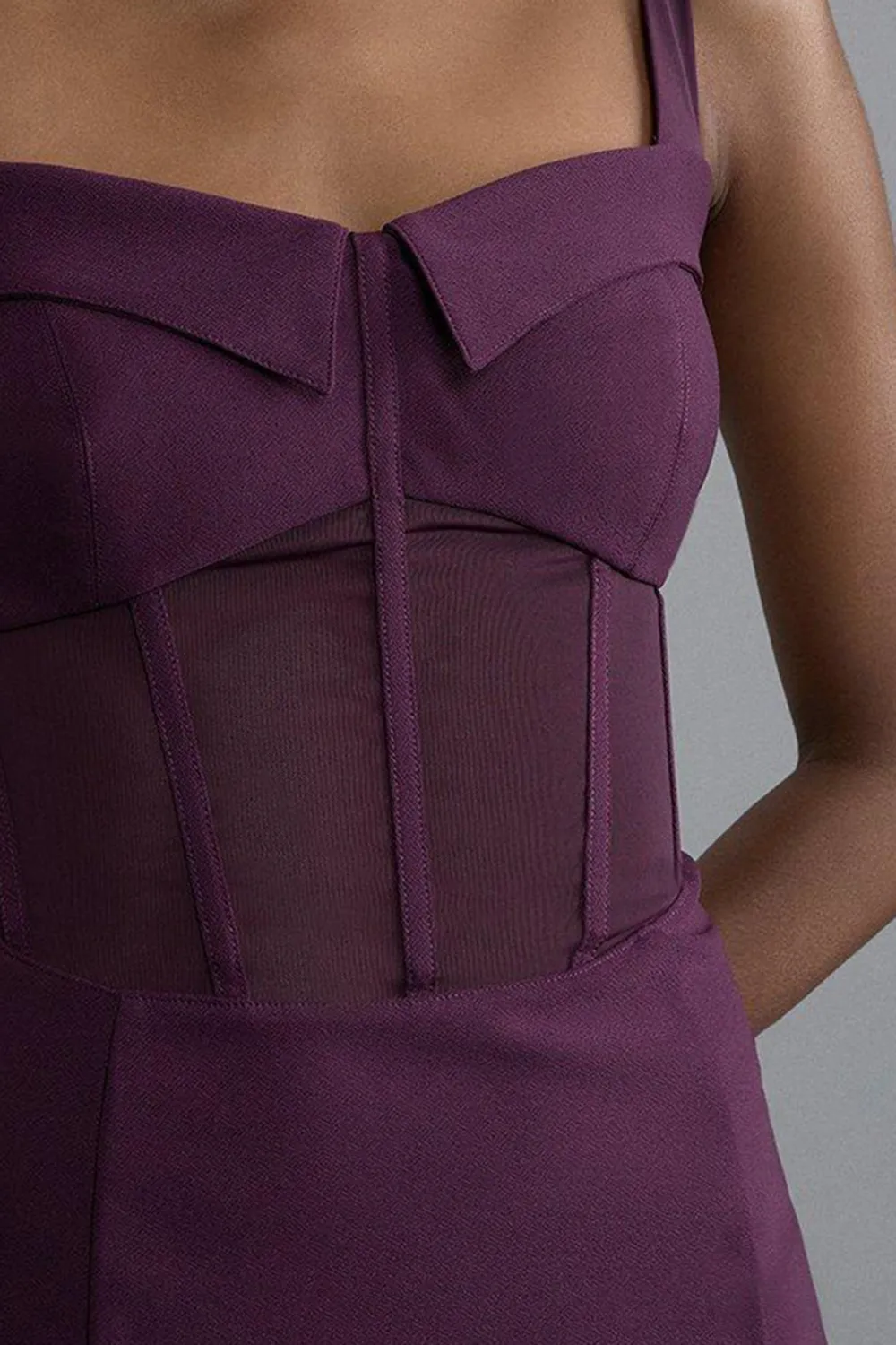 Crepe And Corset Detail Midi Dress