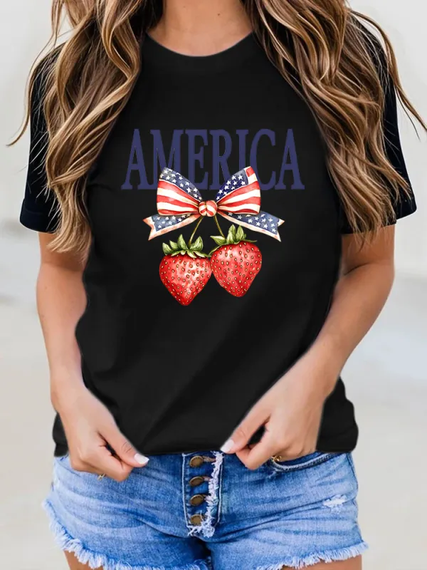 Woman'S America Round-Neck Short-Sleeved T-Shirt