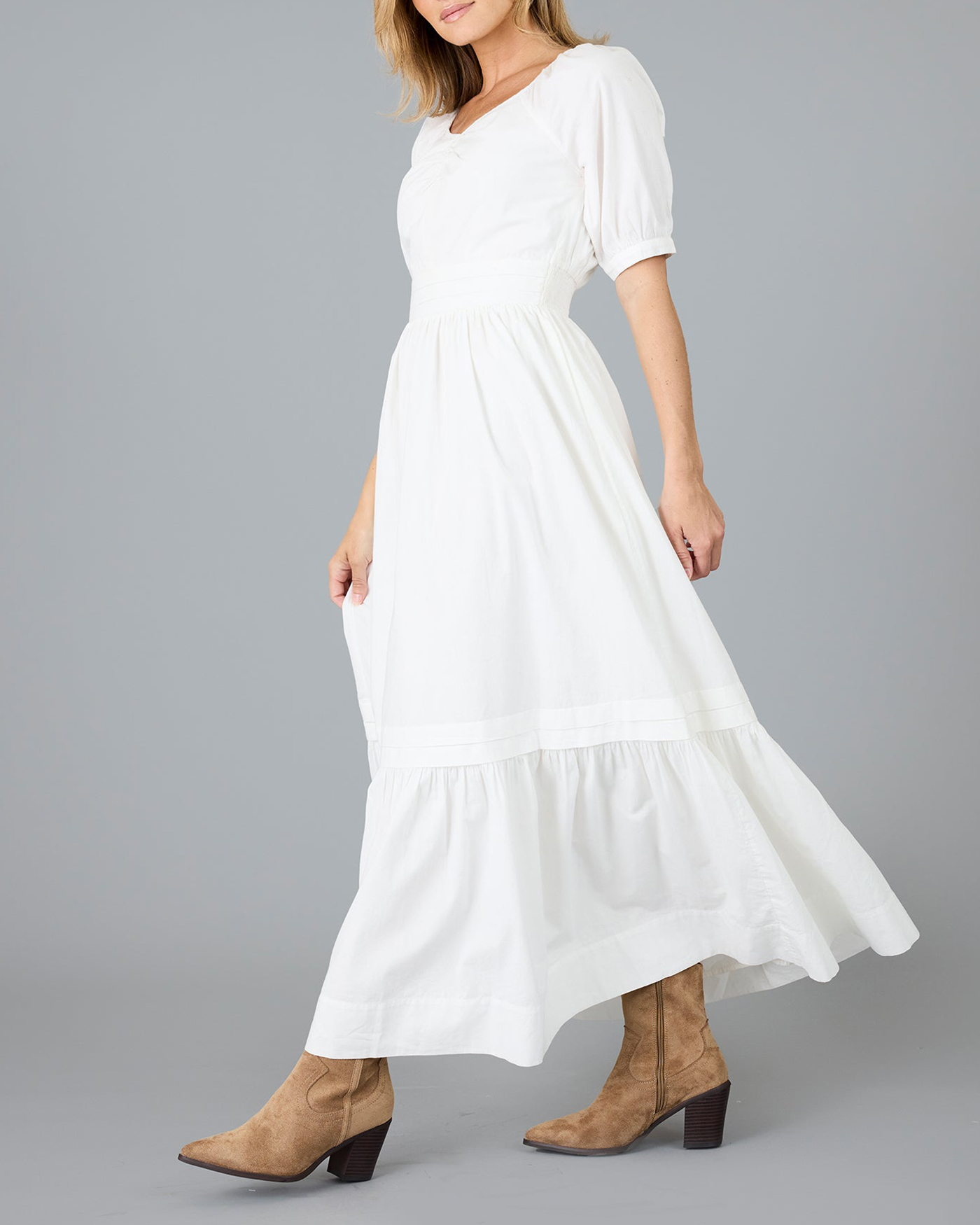 White Square Necked Tiered Maxi Dress
